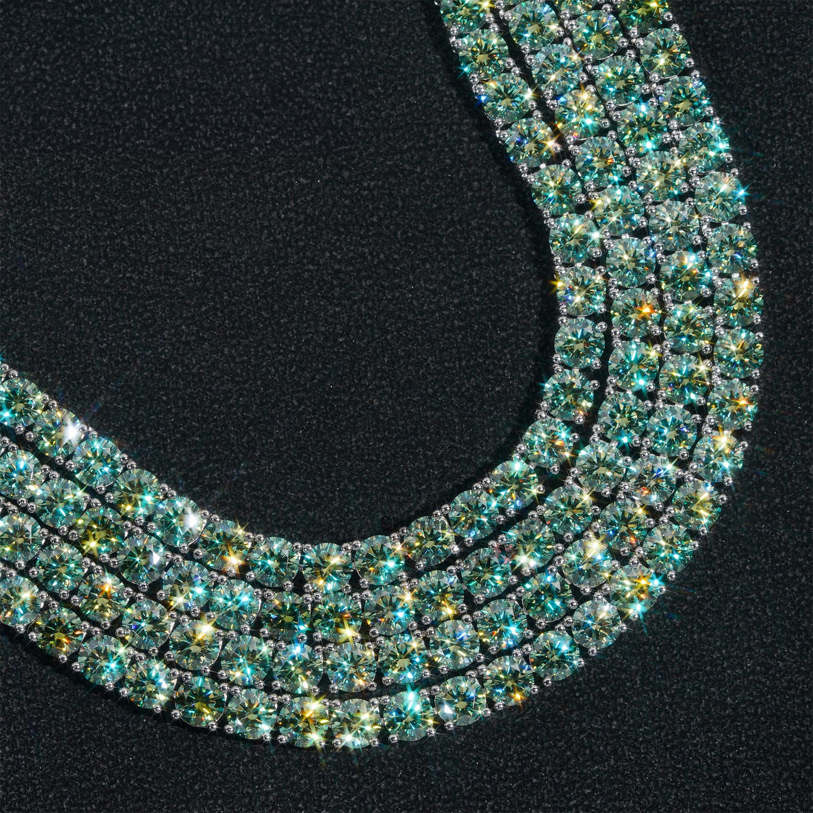 GREEN MOISSANITE DIAMOND CLUSTER TENNIS CHAIN IN STERLING SILVER - Image 5