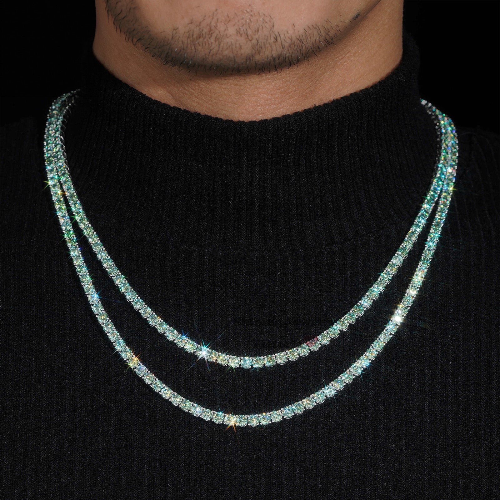 GREEN MOISSANITE DIAMOND CLUSTER TENNIS CHAIN IN STERLING SILVER - Image 6