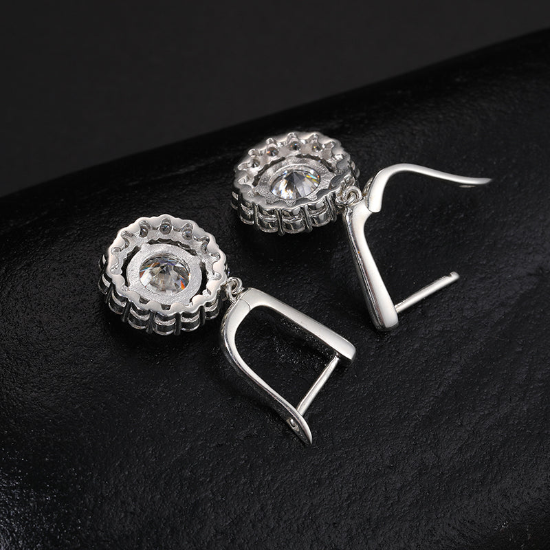 MOISSANITE DIAMOND HALO DROP EARRINGS IN STERLING SILVER - Image 3
