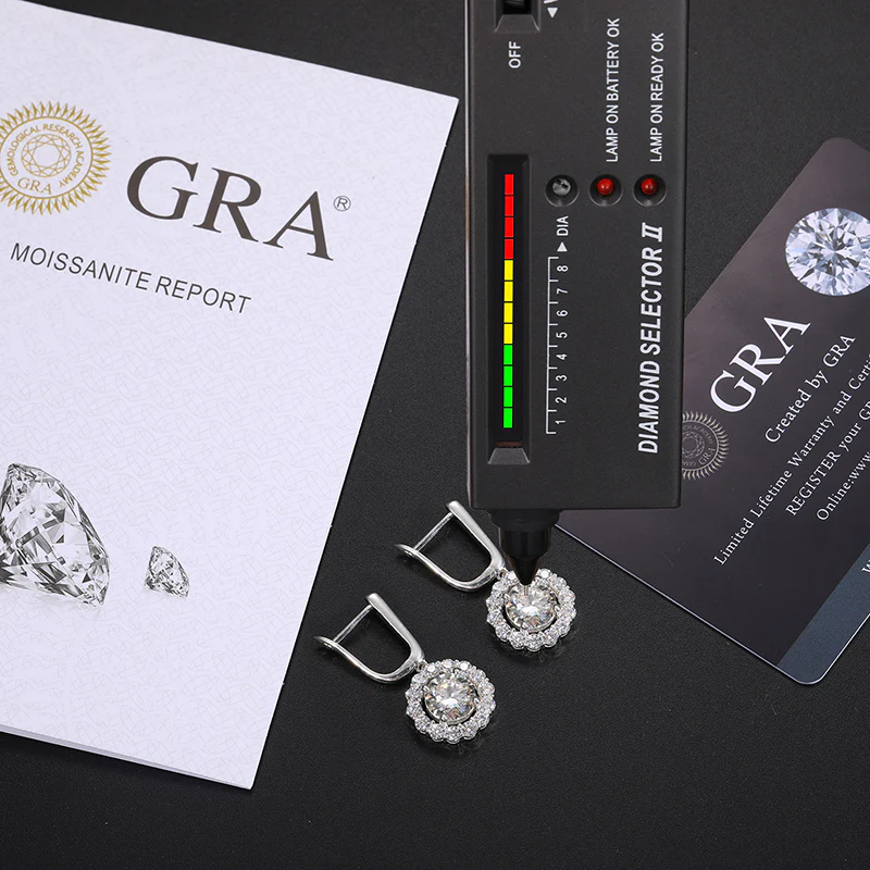 MOISSANITE DIAMOND HALO DROP EARRINGS IN STERLING SILVER - Image 4
