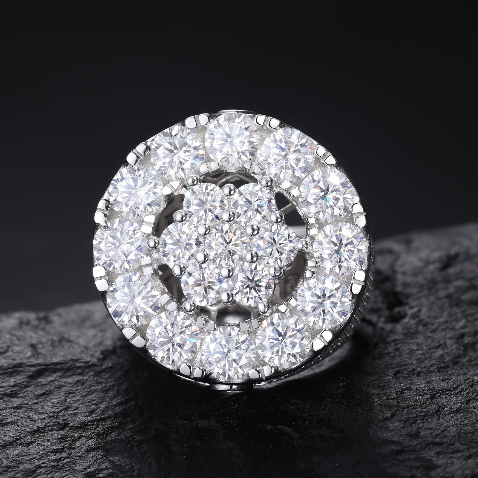 MOISSANITE DIAMOND HALO FLOWER RING IN STERLING CHAIN - Image 2