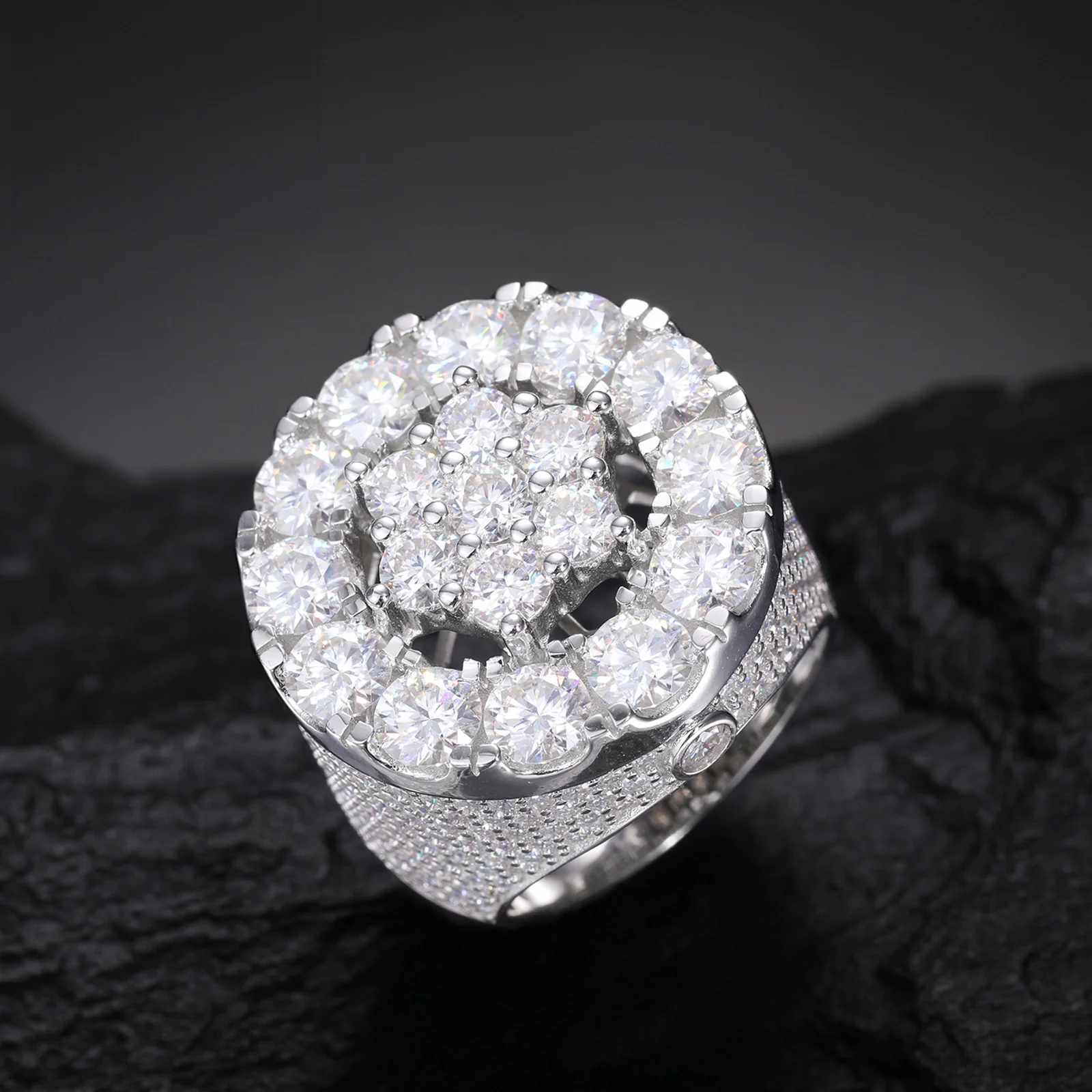 MOISSANITE DIAMOND HALO FLOWER RING IN STERLING CHAIN - Image 4