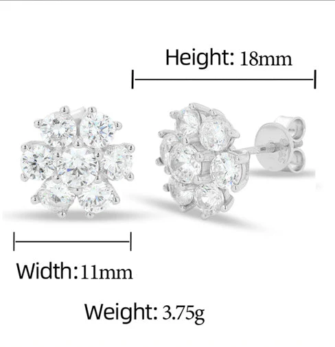 MOISSANITE DIAMOND HALO STYLE FLOWER CLUSTER EARRINGS IN STERLING SILVER - Image 6