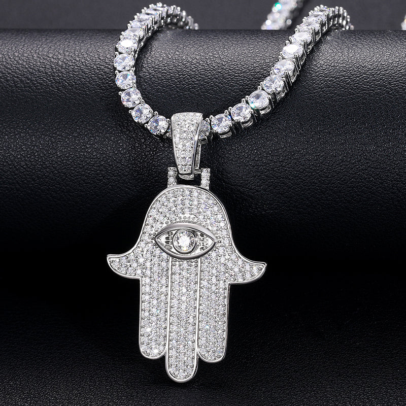 MOISSANITE DIAMOND HAMSA HAND PENDANT IN STERLING SILVER - Image 3
