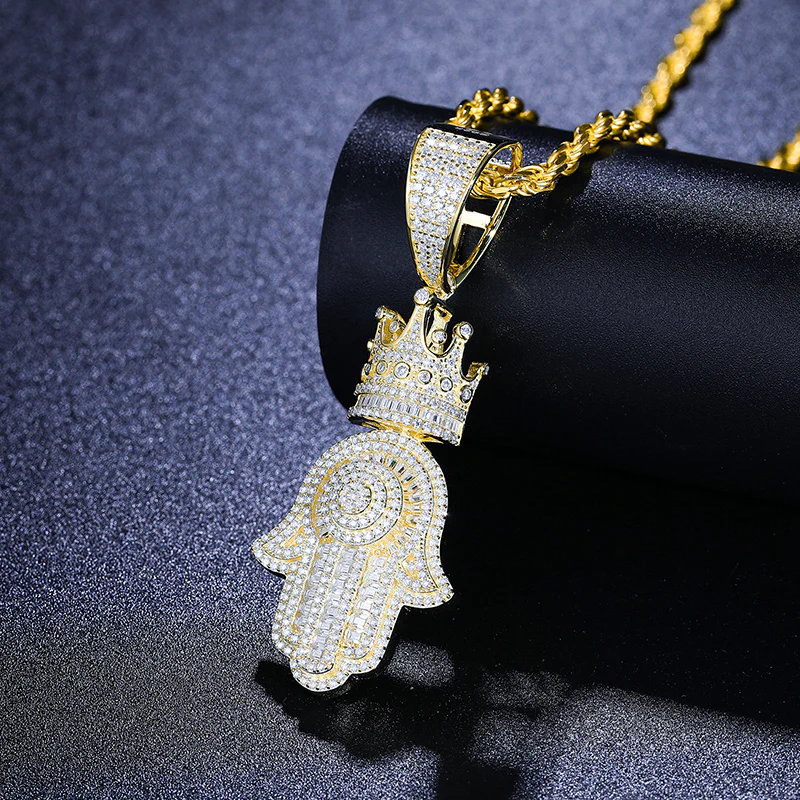 MOISSANITE DIAMOND HAMSA HAND PENDANT IN STERLING SILVER {STYLE 2} - Image 4