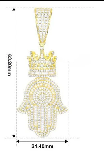 MOISSANITE DIAMOND HAMSA HAND PENDANT IN STERLING SILVER {STYLE 2} - Image 6