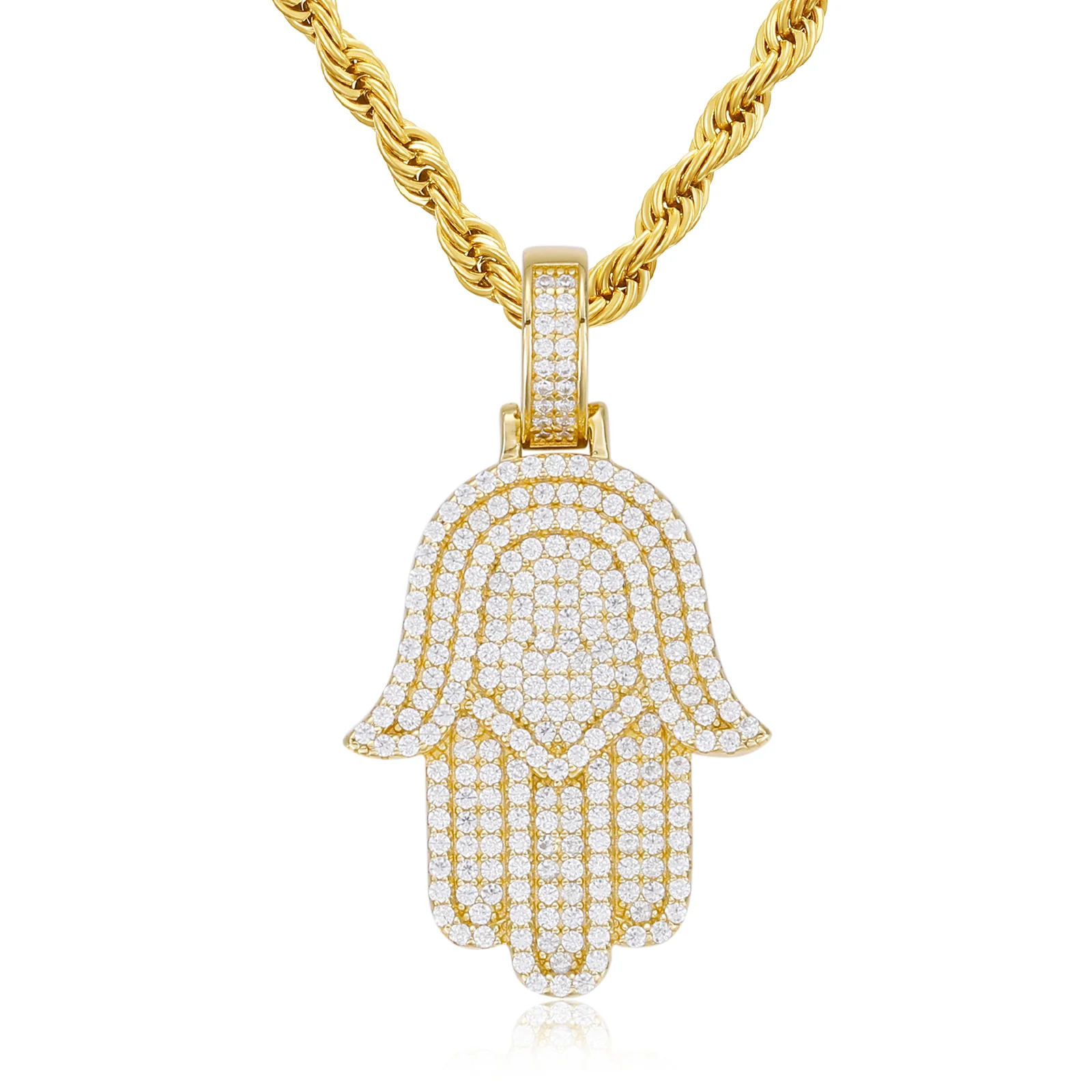 MOISSANITE DIAMOND HAMSA HAND PENDANT IN STERLING SILVER {STYLE 3} - Image 4