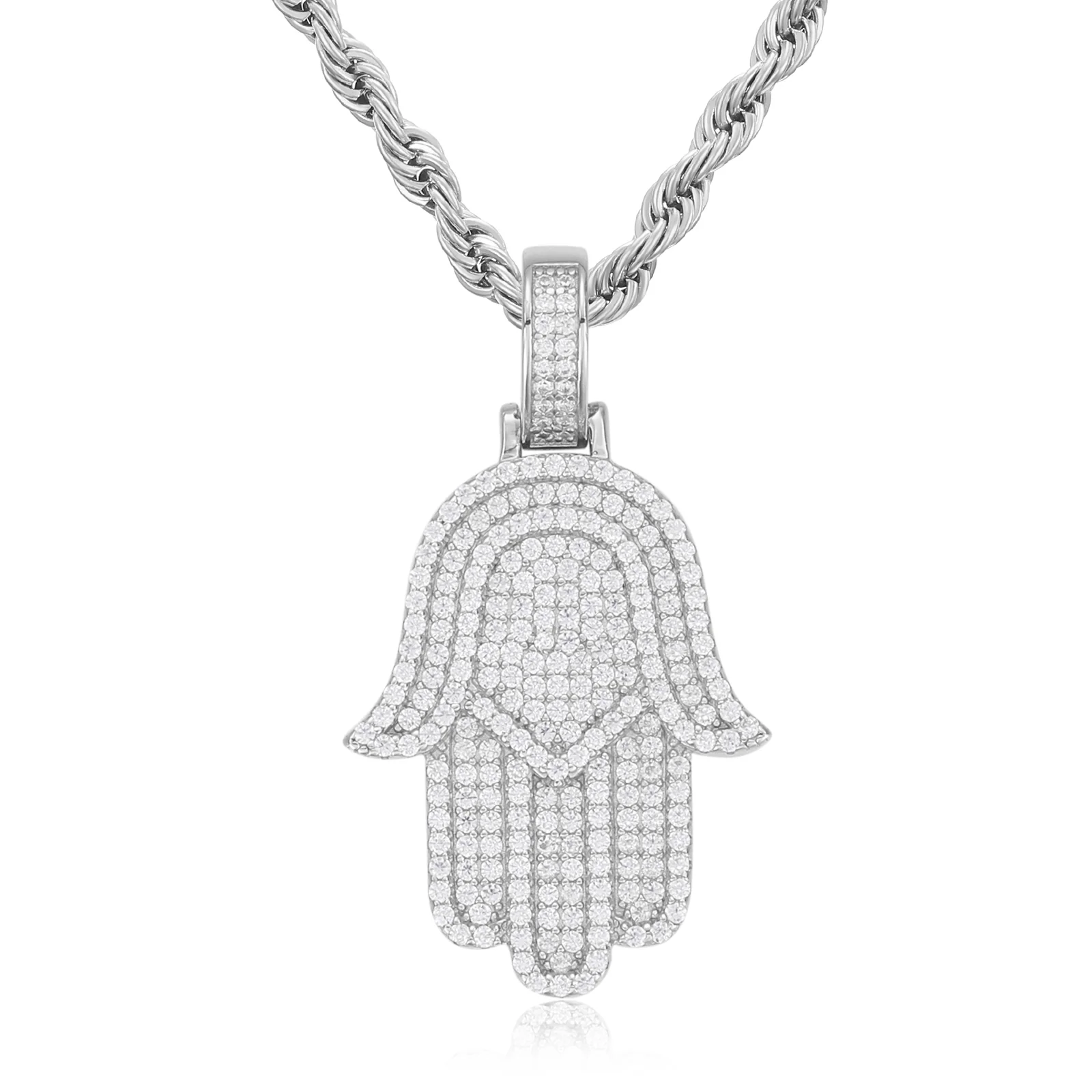 MOISSANITE DIAMOND HAMSA HAND PENDANT IN STERLING SILVER {STYLE 3} - Image 5
