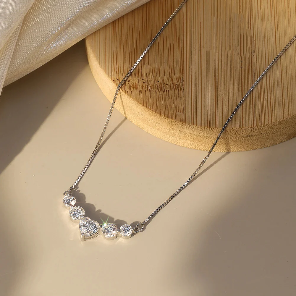 MOISSANITE DIAMOND HEART CHARM NECKLACE IN STERLING SILVER - Image 3