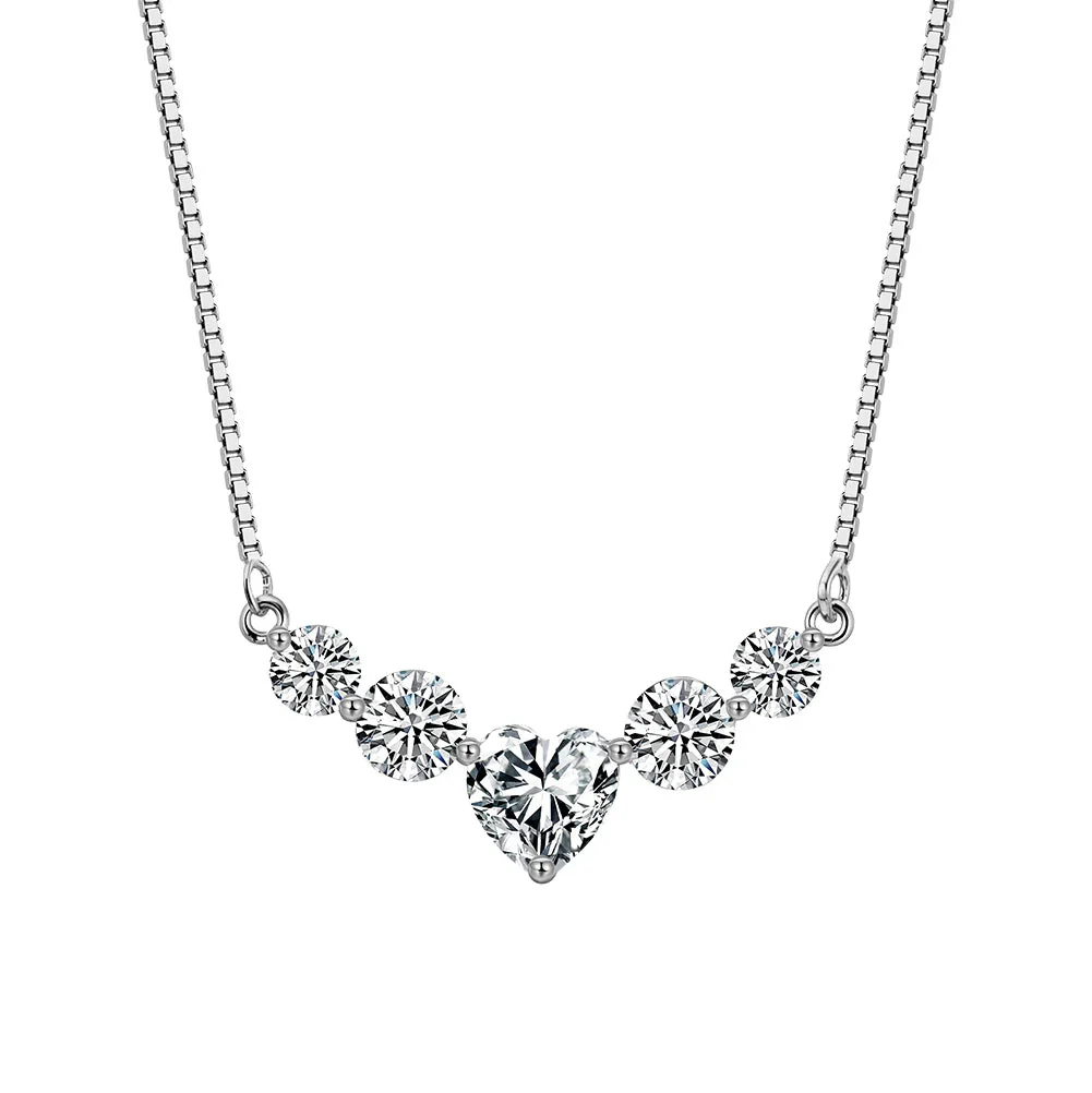 MOISSANITE DIAMOND HEART CHARM NECKLACE IN STERLING SILVER - Image 5