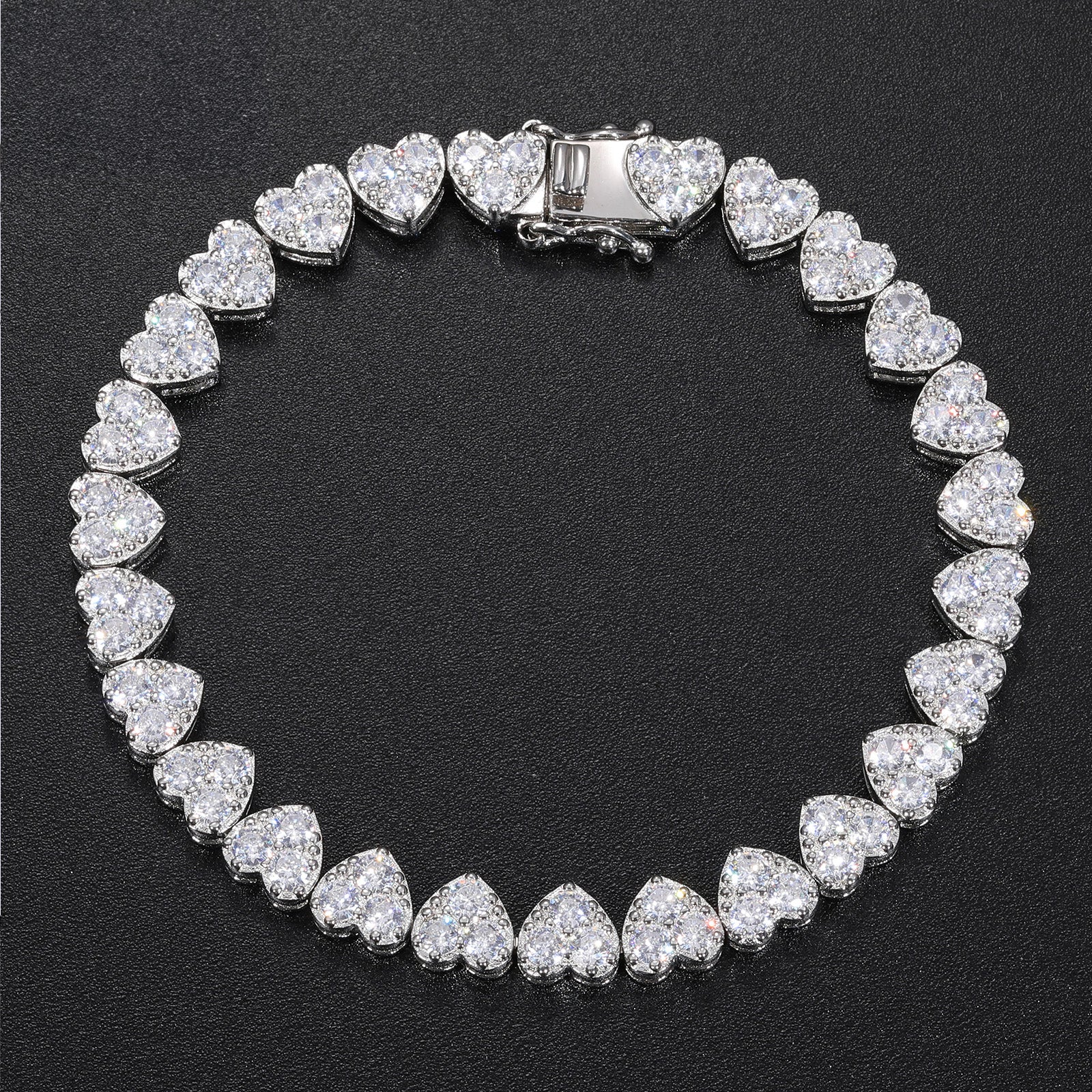 MOISSANITE DIAMOND HEART TENNIS CHAIN BRACELET IN STERLING SILVER - Image 2