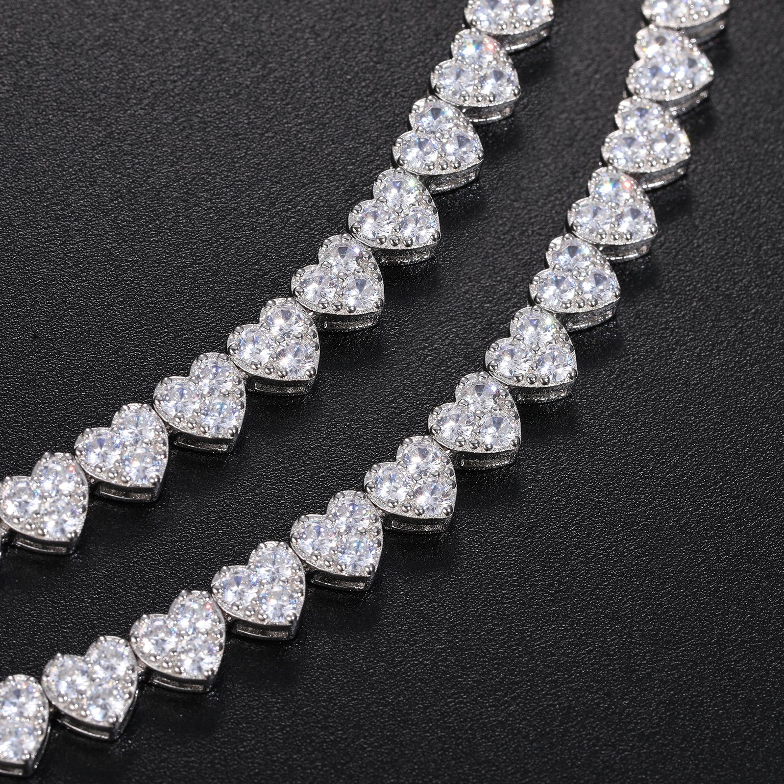 MOISSANITE DIAMOND HEART TENNIS CHAIN BRACELET IN STERLING SILVER - Image 3