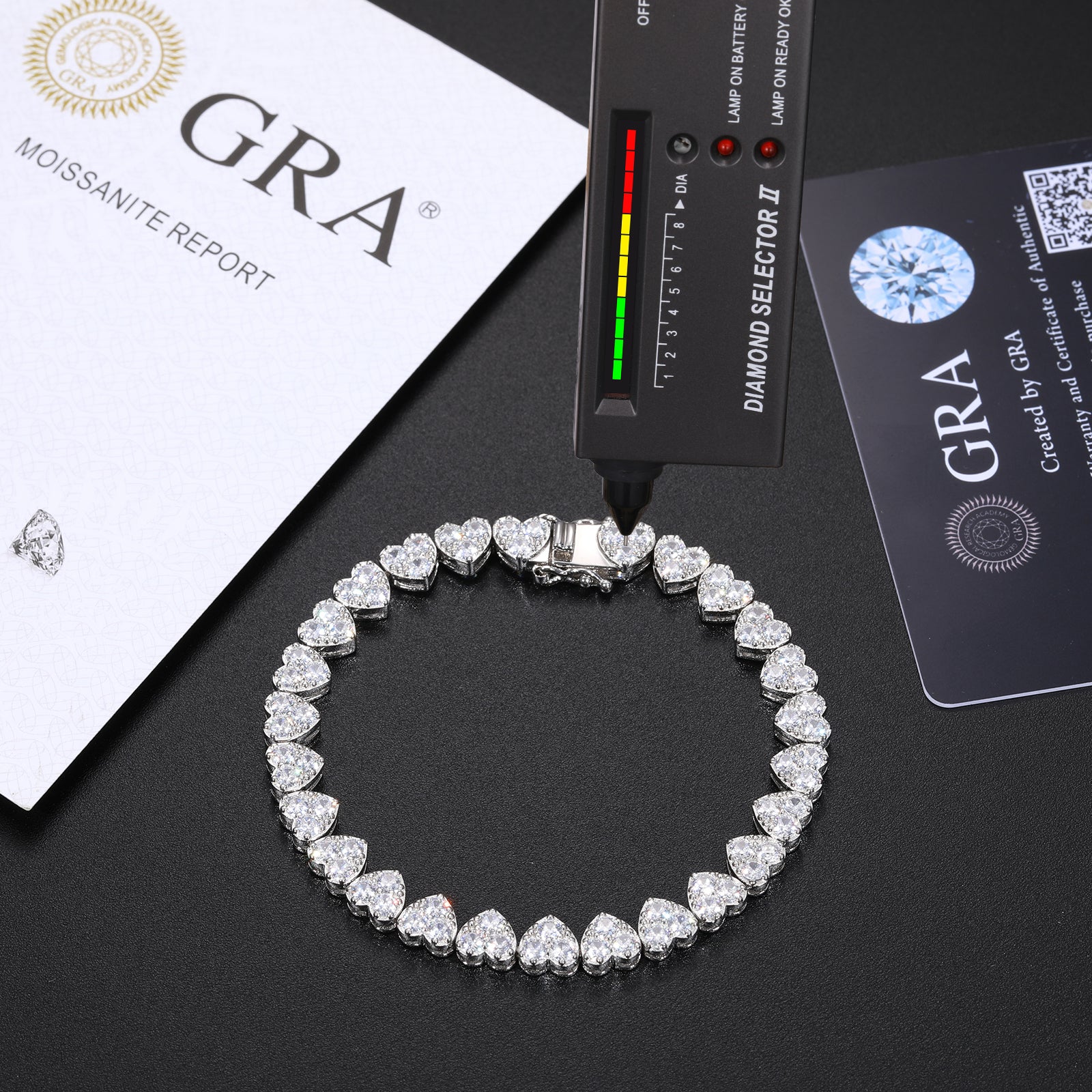 MOISSANITE DIAMOND HEART TENNIS CHAIN BRACELET IN STERLING SILVER - Image 5