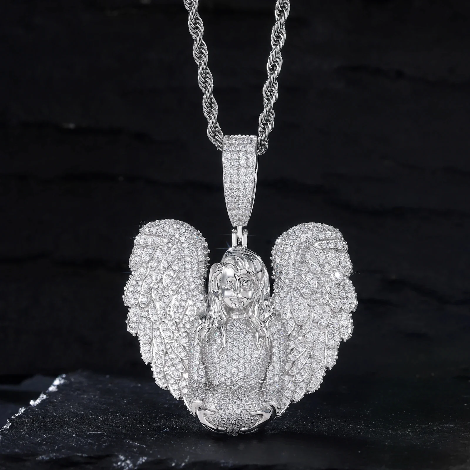 MOISSANITE DIAMOND HEAVENLY ANGEL PENDANT IN STERLING SILVER - Image 2