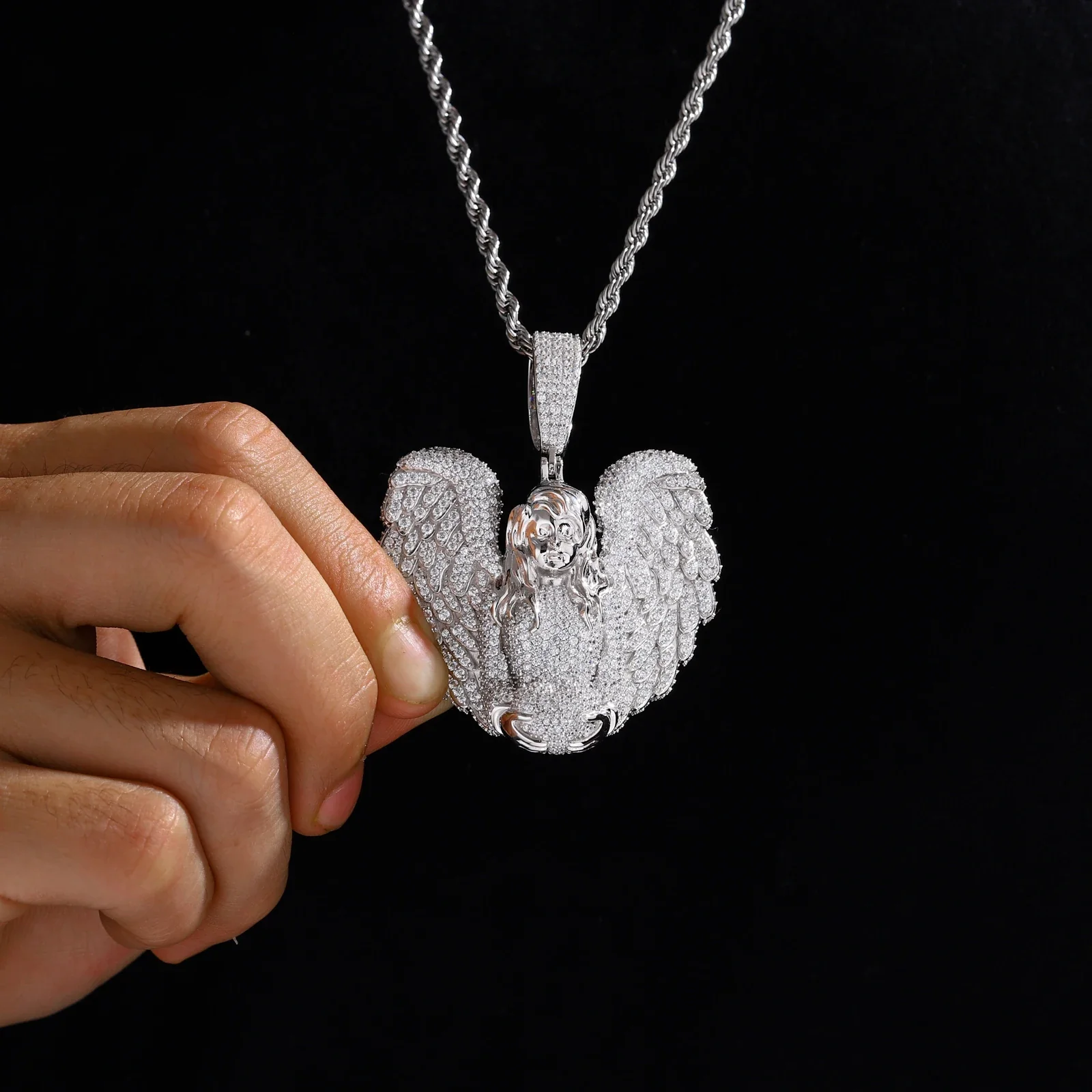 MOISSANITE DIAMOND HEAVENLY ANGEL PENDANT IN STERLING SILVER - Image 6