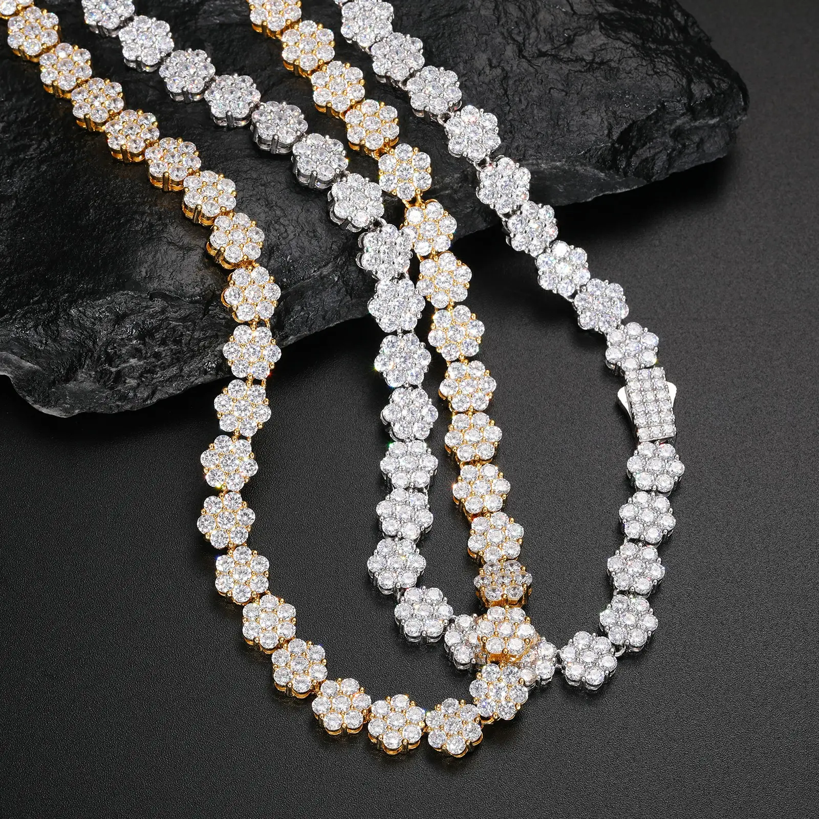 MOISSANITE DIAMOND HONEYCOMB FLOWER TENNIS CHAIN NECKLACE OR BRACELET IN STERLING SILVER - Image 4