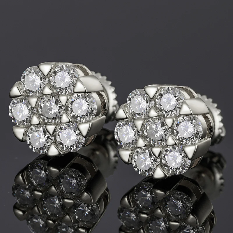 MOISSANITE DIAMOND HONEYCOMB SCREW BACK STUD EARRINGS IN STERLING SILVER - Image 3