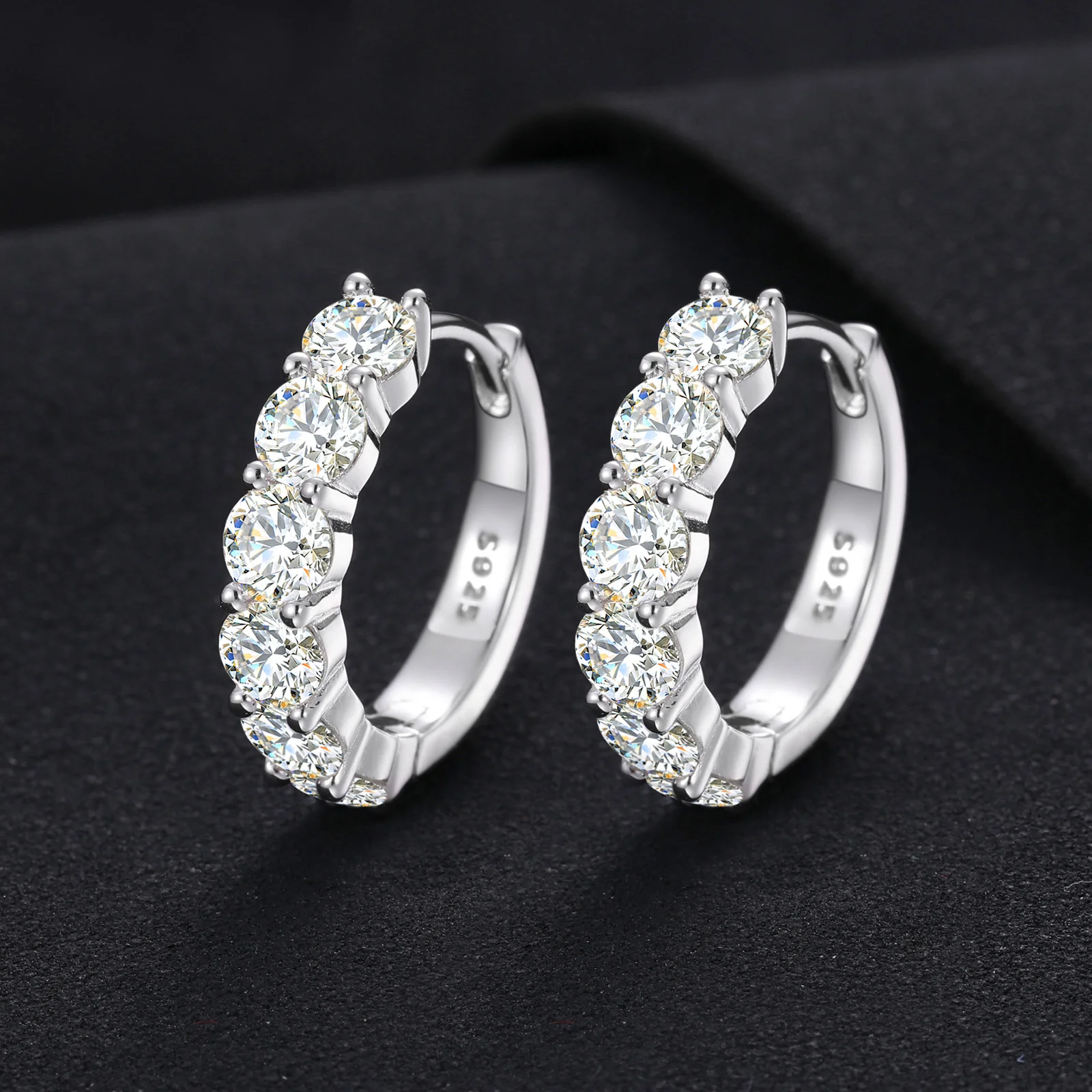 MOISSANITE DIAMOND HOOP HUGGIE EARRINGS IN STERLING SILVER