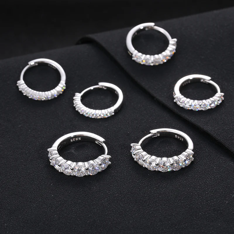 MOISSANITE DIAMOND HOOP HUGGIE EARRINGS IN STERLING SILVER - Image 2