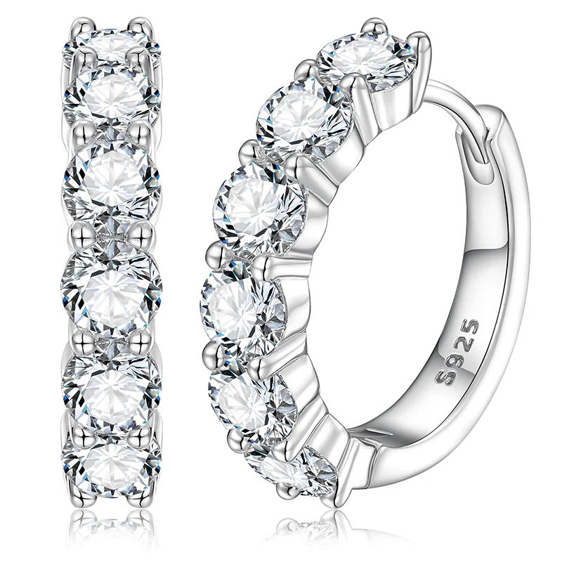 MOISSANITE DIAMOND HOOP HUGGIE EARRINGS IN STERLING SILVER - Image 3