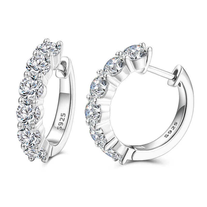 MOISSANITE DIAMOND HOOP HUGGIE EARRINGS IN STERLING SILVER - Image 4