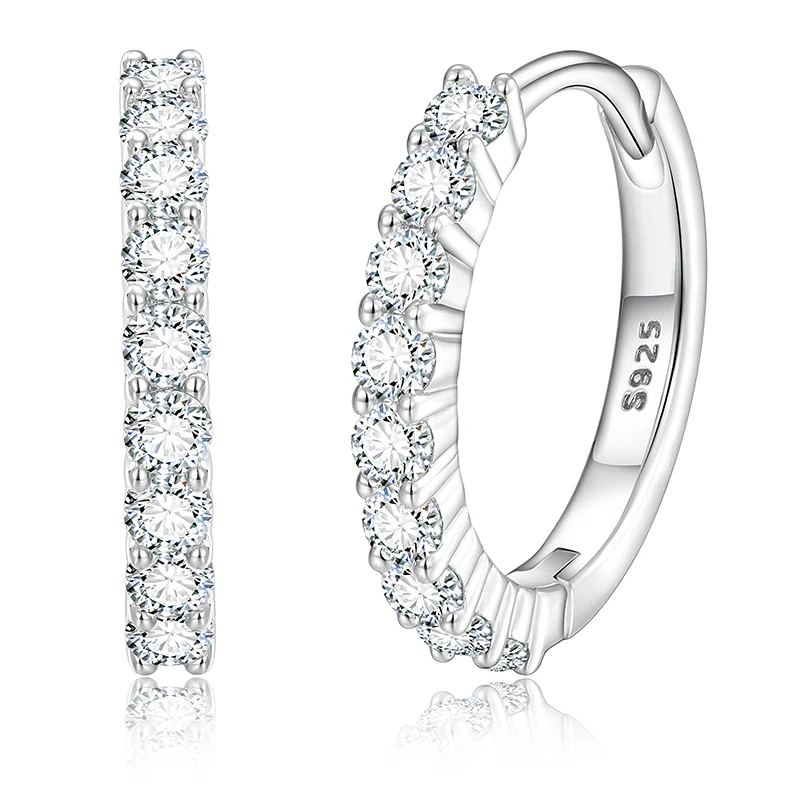 MOISSANITE DIAMOND HOOP HUGGIE EARRINGS IN STERLING SILVER - Image 5