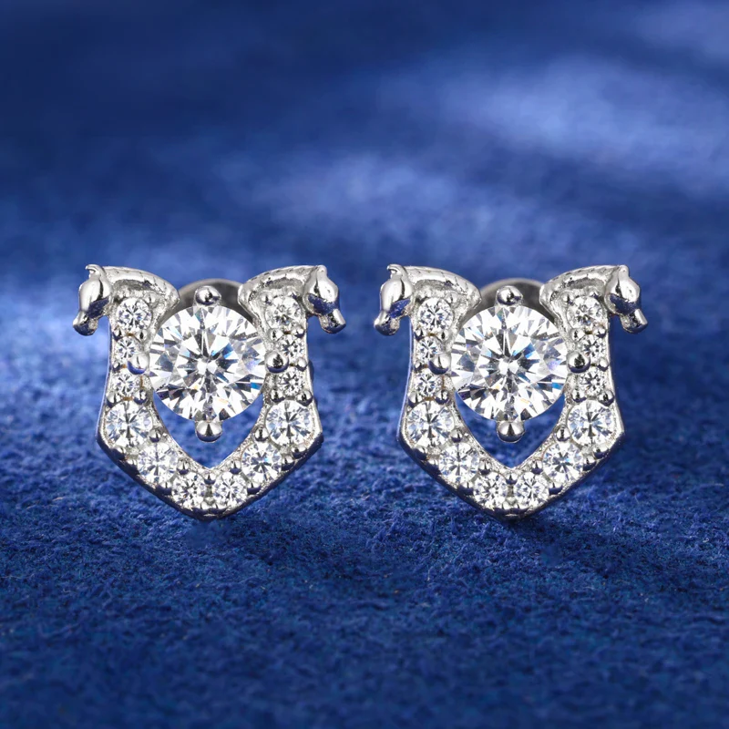 MOISSANITE DIAMOND HORSESHOE EARRINGS IN STERLING SILVER - Image 3