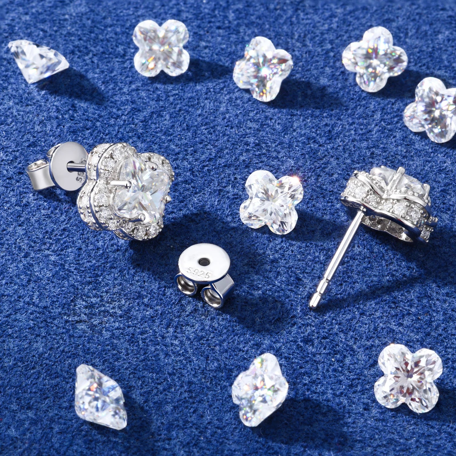 MOISSANITE DIAMOND ICE OUT FOUR LEAF CLOVER EARRINGS IN STERLING SILVER - Image 3