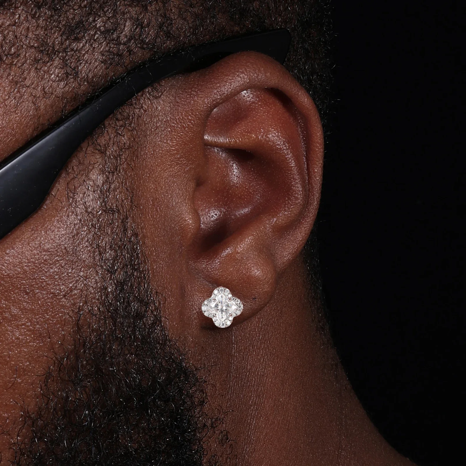 MOISSANITE DIAMOND ICE OUT FOUR LEAF CLOVER EARRINGS IN STERLING SILVER - Image 5