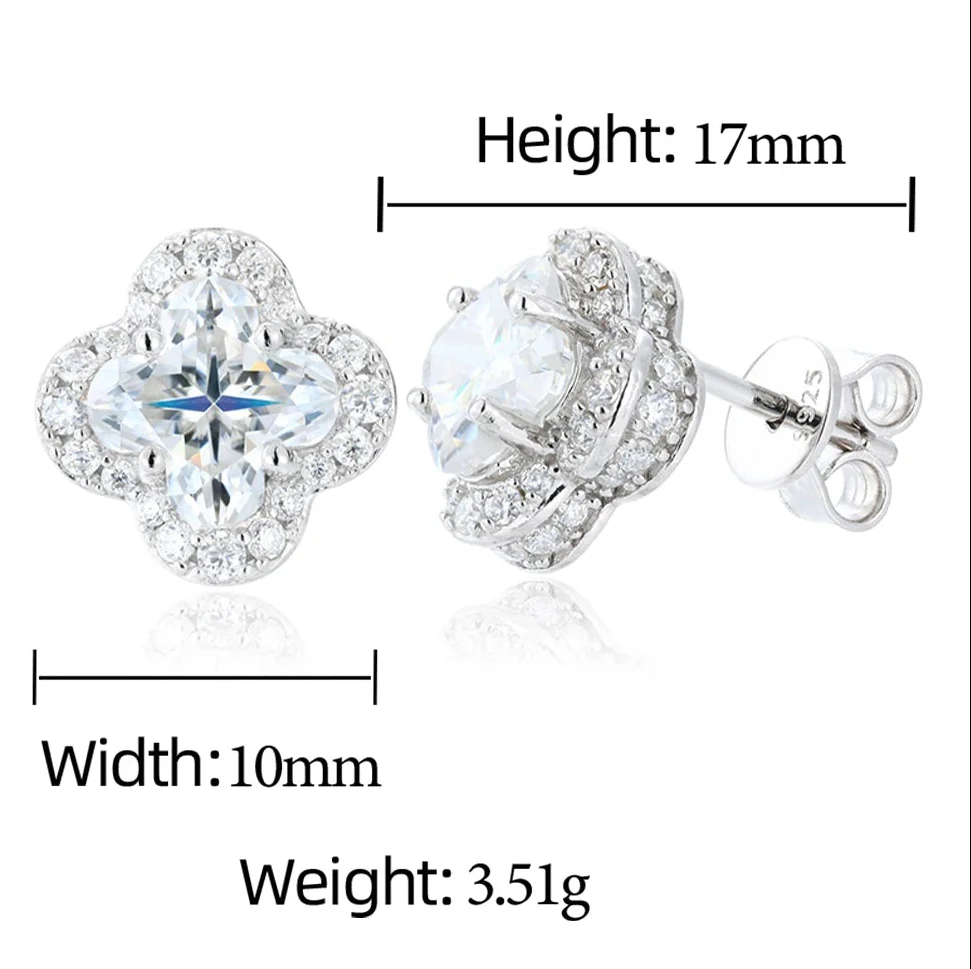 MOISSANITE DIAMOND ICE OUT FOUR LEAF CLOVER EARRINGS IN STERLING SILVER - Image 6
