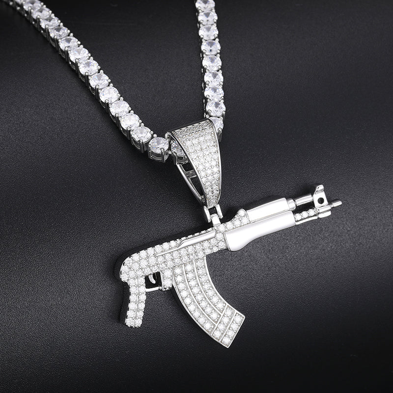 MOISSANITE DIAMOND ICED OUT AK47 GUN PENDANT IN STERLING SILVER - Image 3