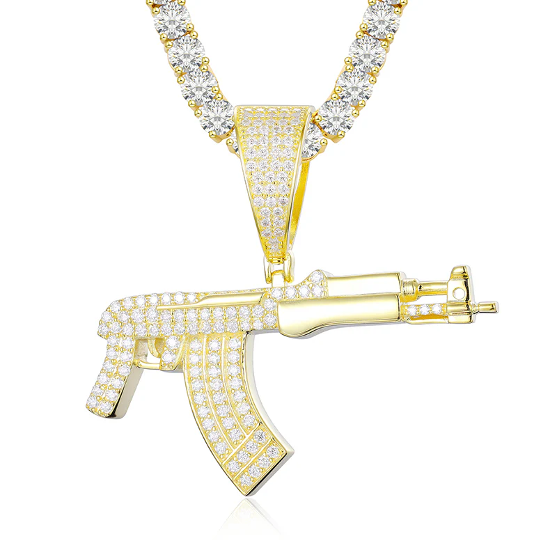 MOISSANITE DIAMOND ICED OUT AK47 GUN PENDANT IN STERLING SILVER - Image 6