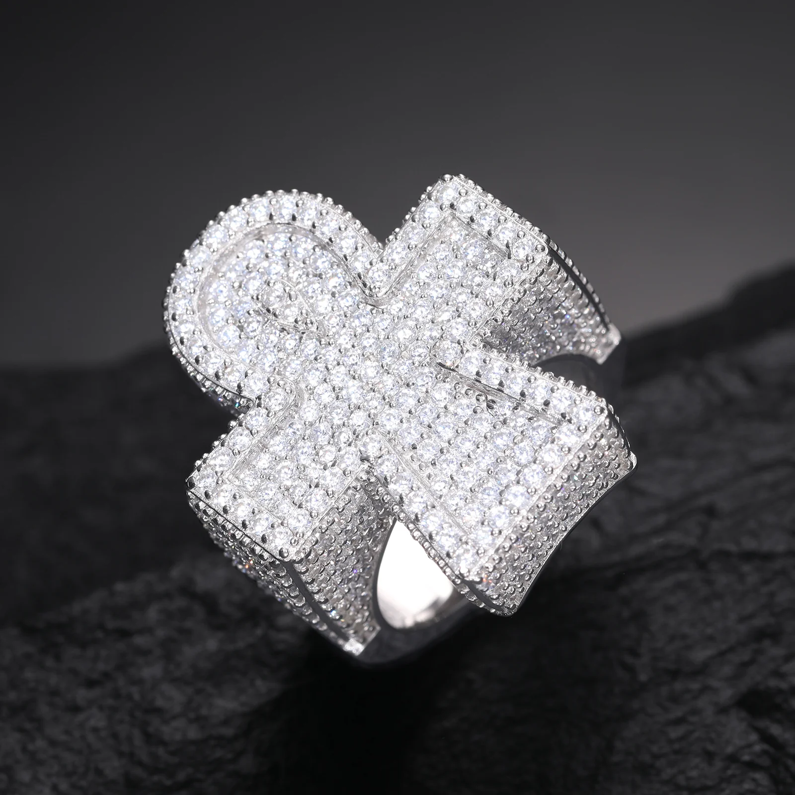 MOISSANITE DIAMOND ICED OUT ANKH CROSS RING IN STERLING SILVER - Image 4