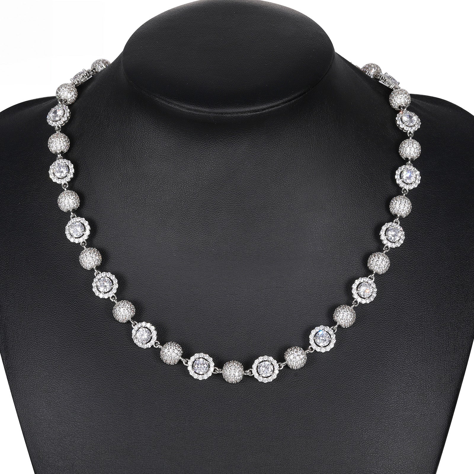 MOISSANITE DIAMOND BEAD AND HALO MIX LINK CHAIN NECKLACE AND BRACELET IN STERLING SILVER - Image 3