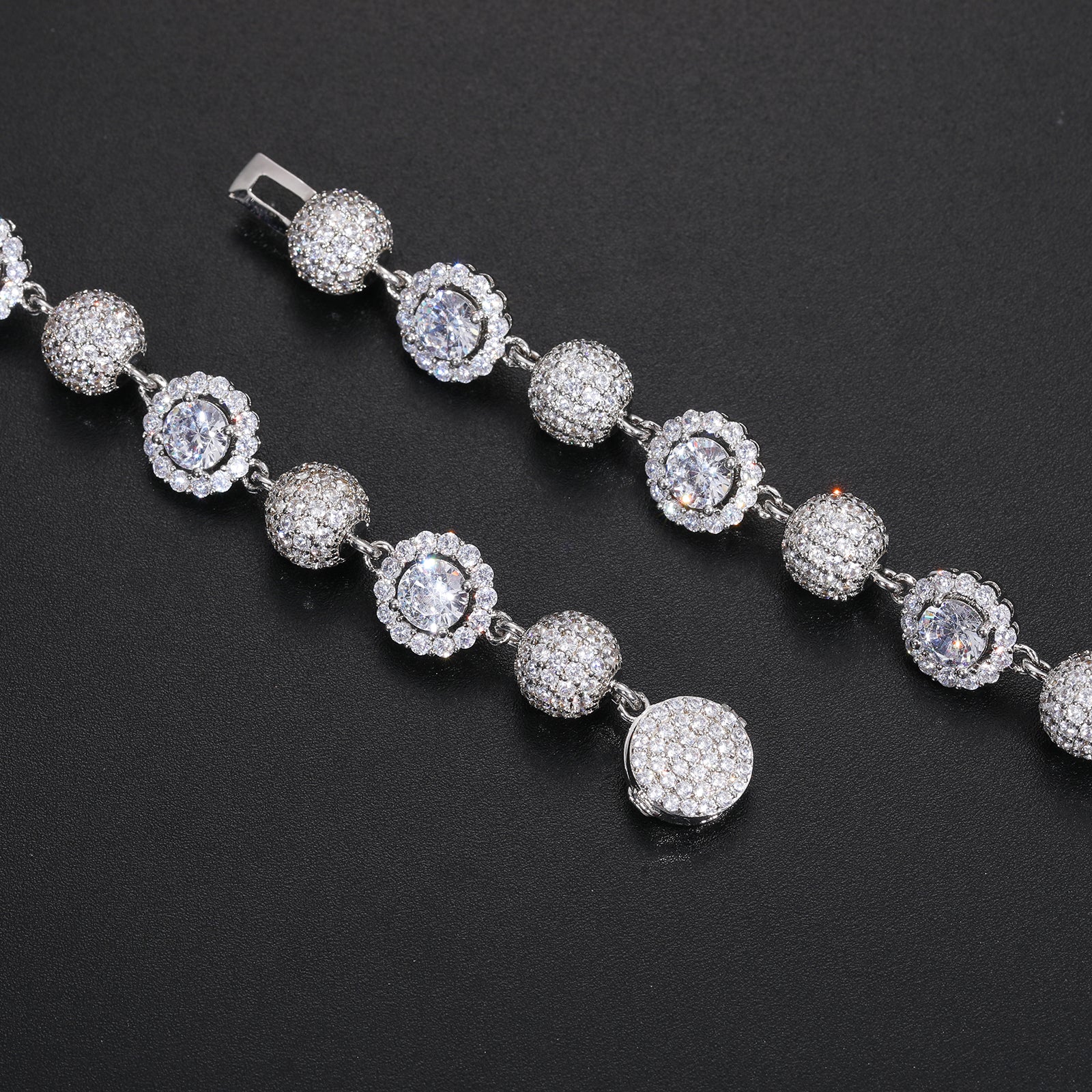 MOISSANITE DIAMOND BEAD AND HALO MIX LINK CHAIN NECKLACE AND BRACELET IN STERLING SILVER - Image 4