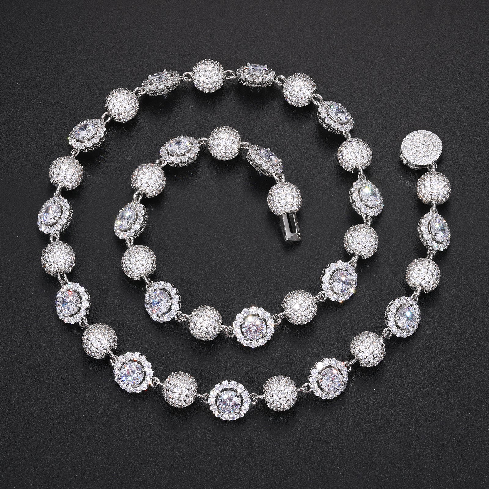 MOISSANITE DIAMOND BEAD AND HALO MIX LINK CHAIN NECKLACE AND BRACELET IN STERLING SILVER - Image 5