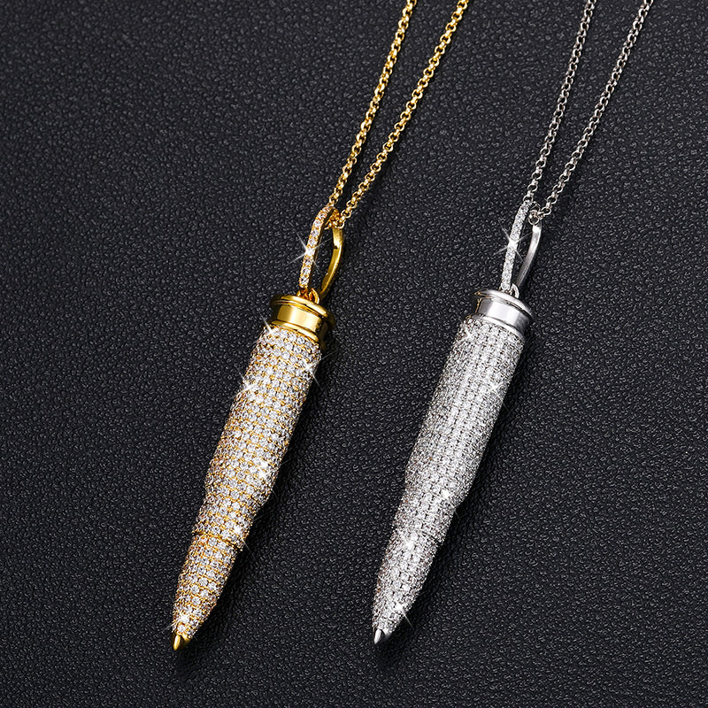 MOISSANITE DIAMOND ICED OUT BULLET PENDANT NECKLACE IN STERLING SILVER - Image 3