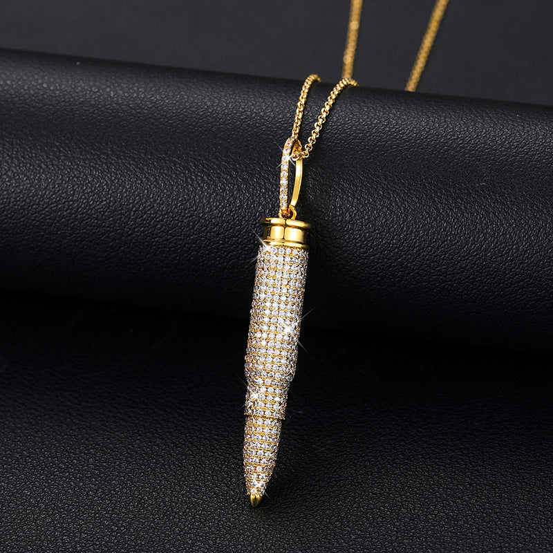 MOISSANITE DIAMOND ICED OUT BULLET PENDANT NECKLACE IN STERLING SILVER - Image 4