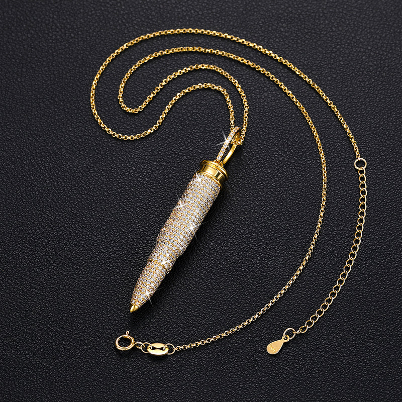 MOISSANITE DIAMOND ICED OUT BULLET PENDANT NECKLACE IN STERLING SILVER - Image 5