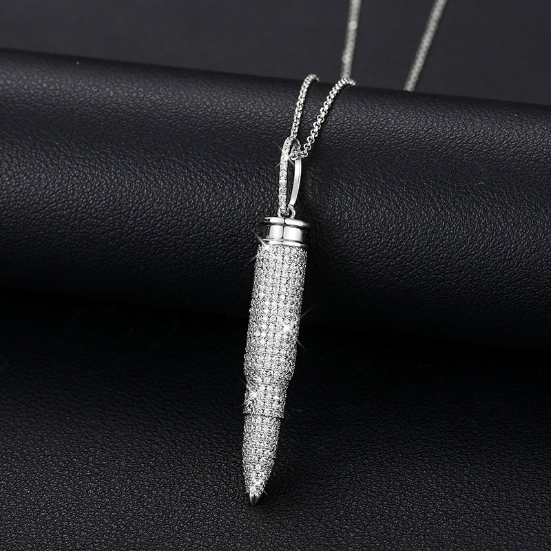 MOISSANITE DIAMOND ICED OUT BULLET PENDANT NECKLACE IN STERLING SILVER - Image 6