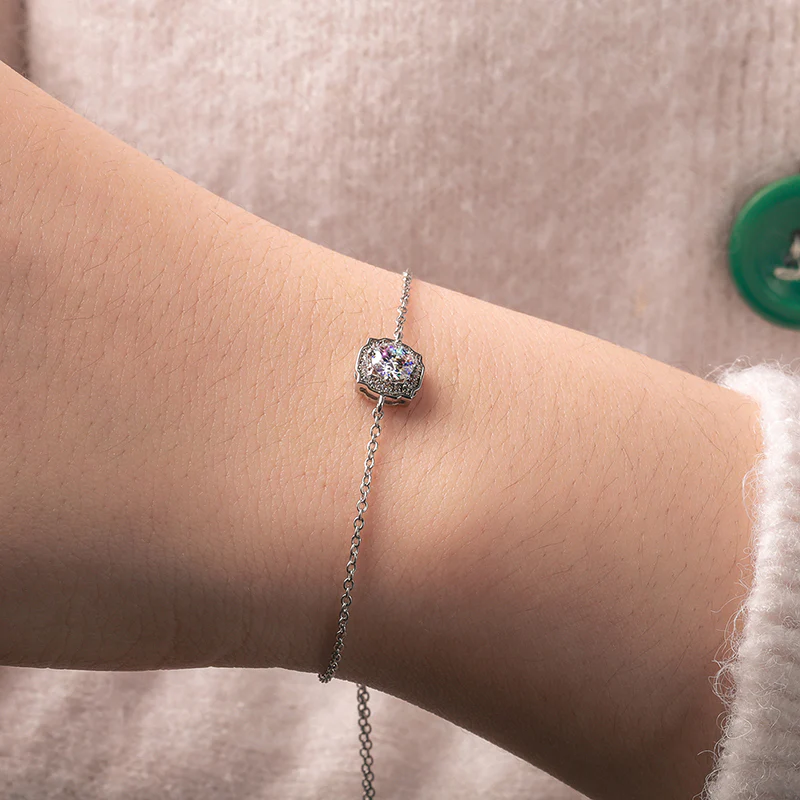 MOISSANITE DIAMOND ICED OUT CHARM BRACELET IN STERLING SILVER - Image 4