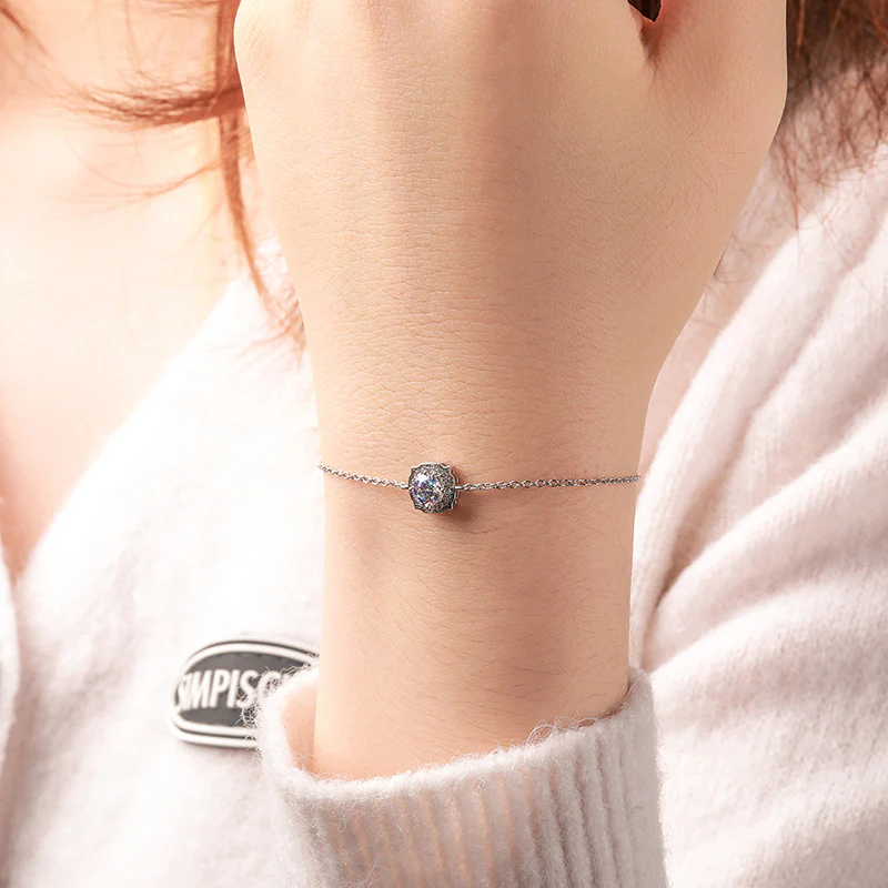 MOISSANITE DIAMOND ICED OUT CHARM BRACELET IN STERLING SILVER - Image 5