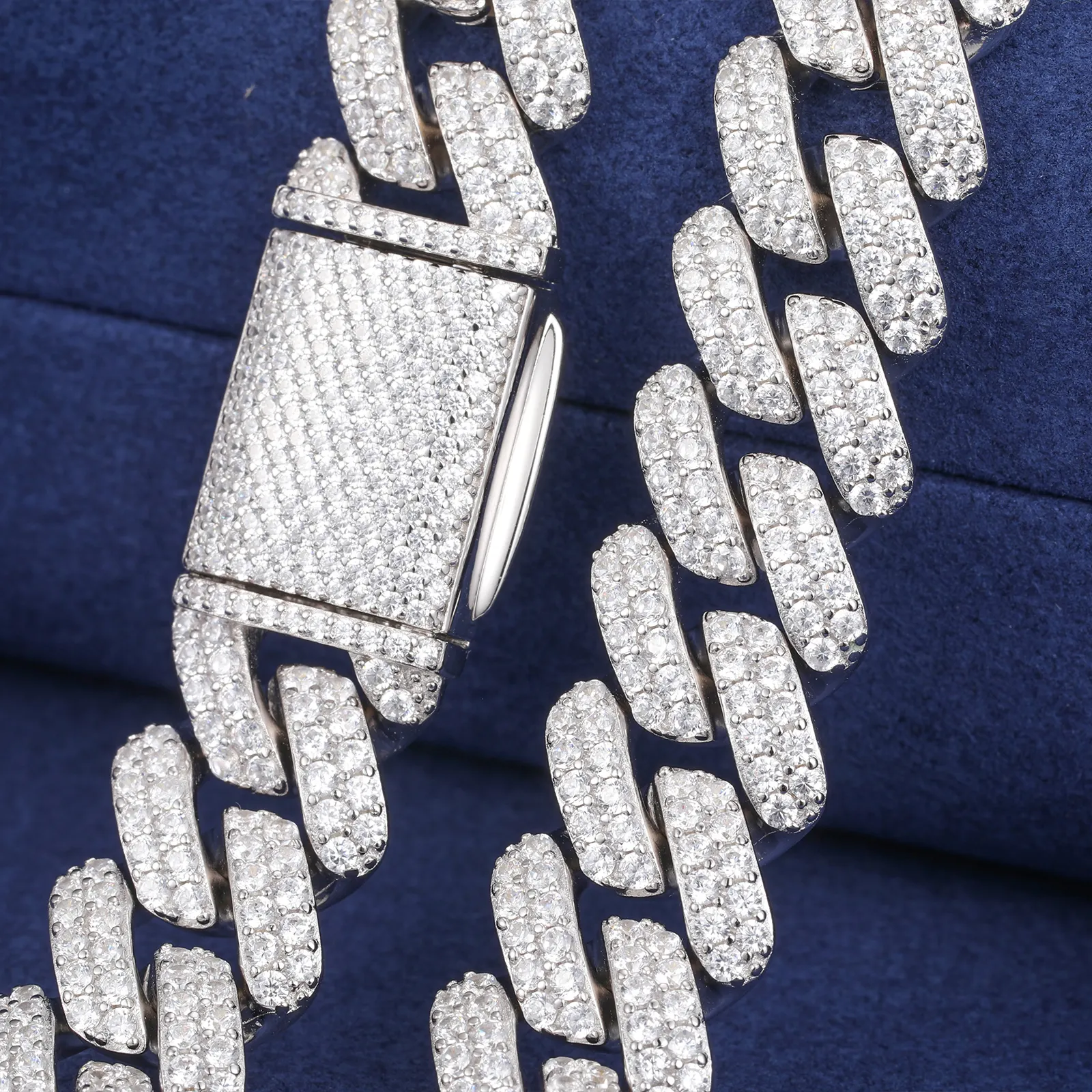 MOISSANITE DIAMOND ICED OUT CUBAN LINK CHAIN NECKLACE OR BRACELET IN STERLING SILVER - Image 3