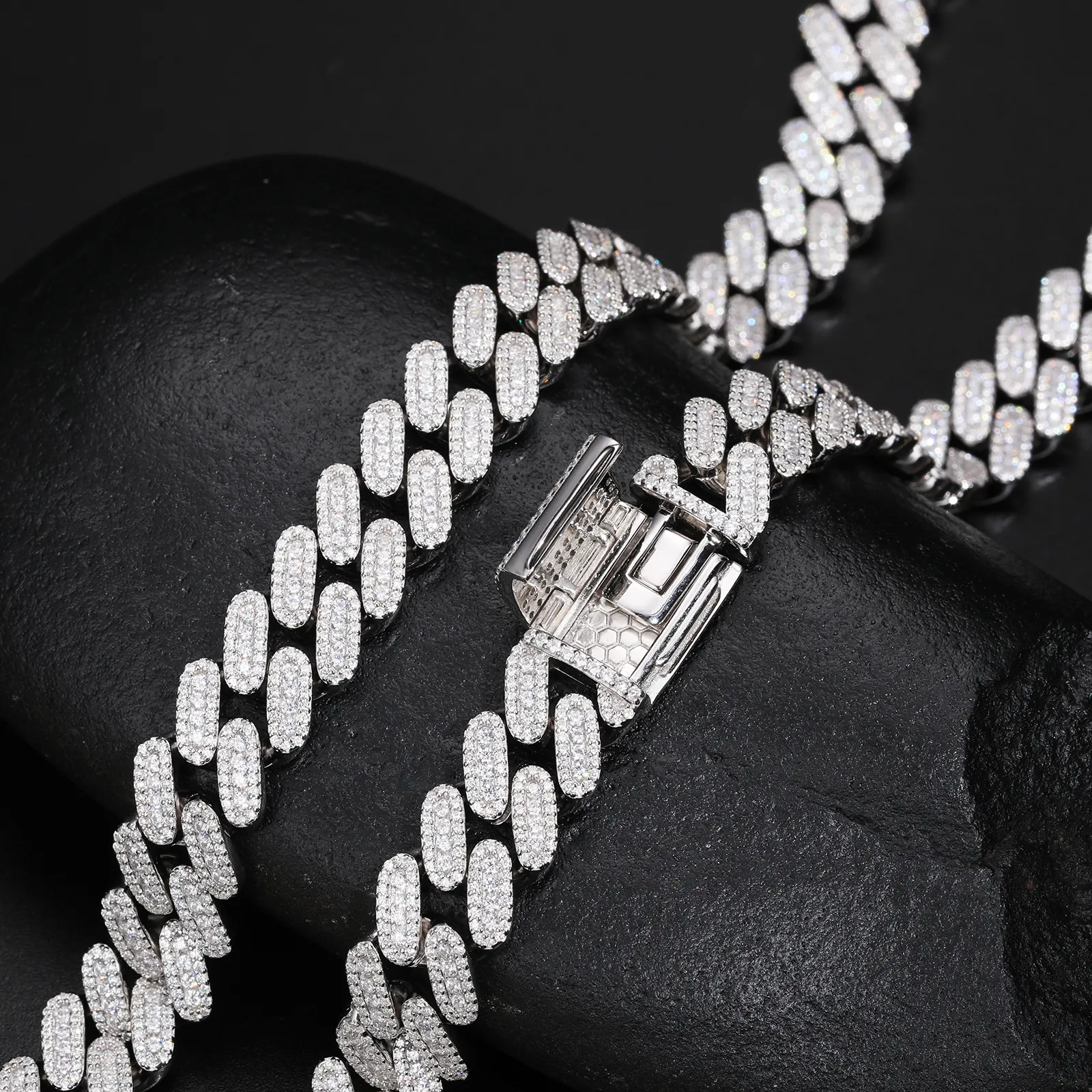 MOISSANITE DIAMOND ICED OUT CUBAN LINK CHAIN NECKLACE OR BRACELET IN STERLING SILVER (STYLE 2) - Image 3