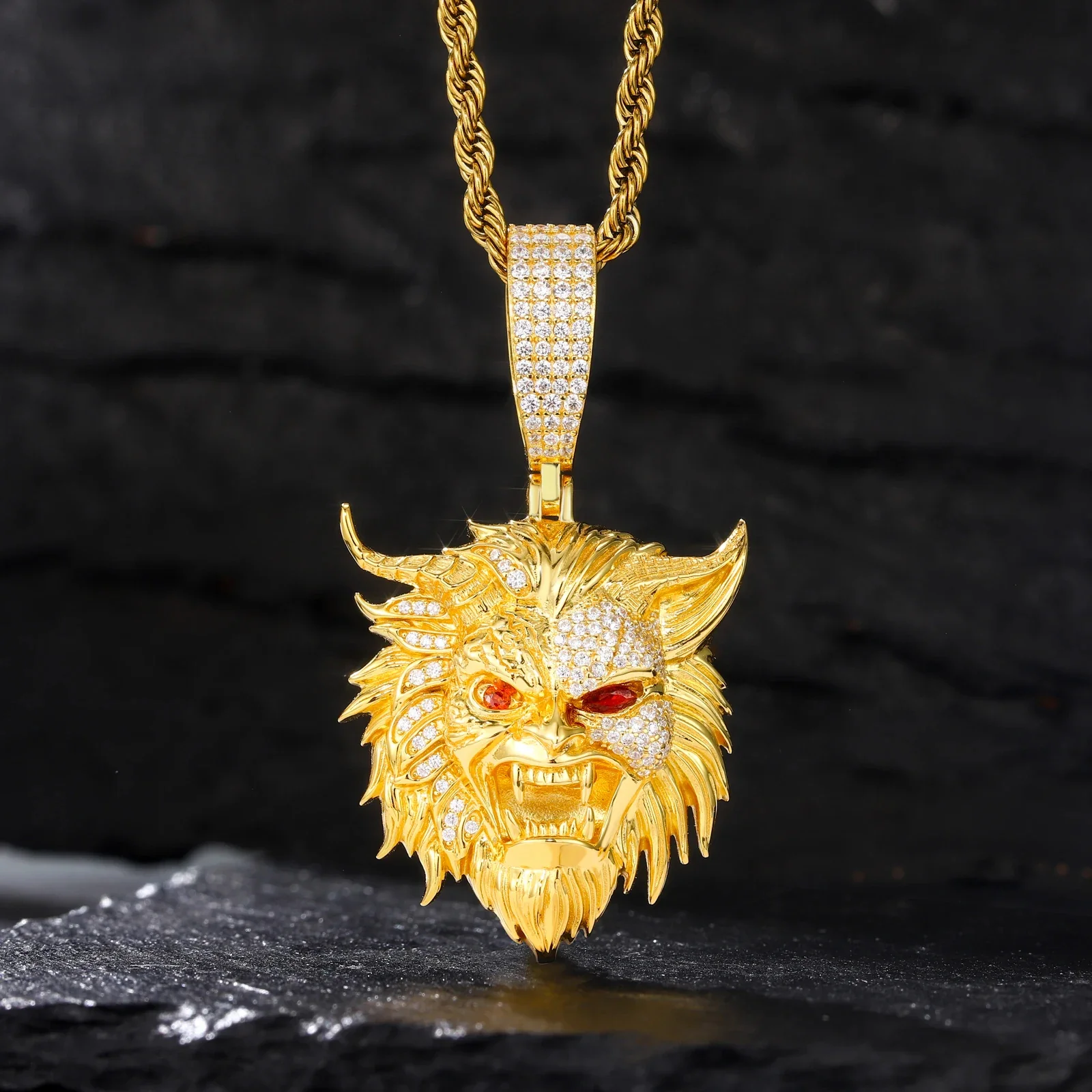 MOISSANITE DIAMOND ICED OUT DEVIL PENDANT IN STERLING SILVER - Image 2