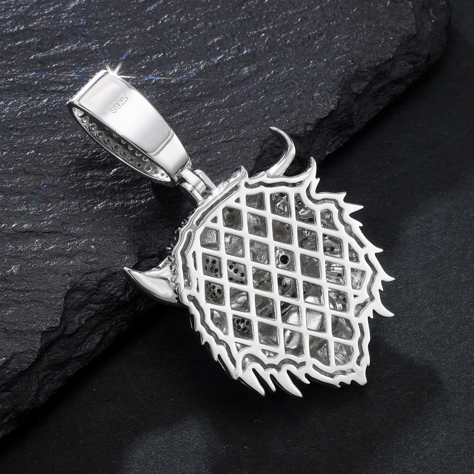 MOISSANITE DIAMOND ICED OUT DEVIL PENDANT IN STERLING SILVER - Image 3