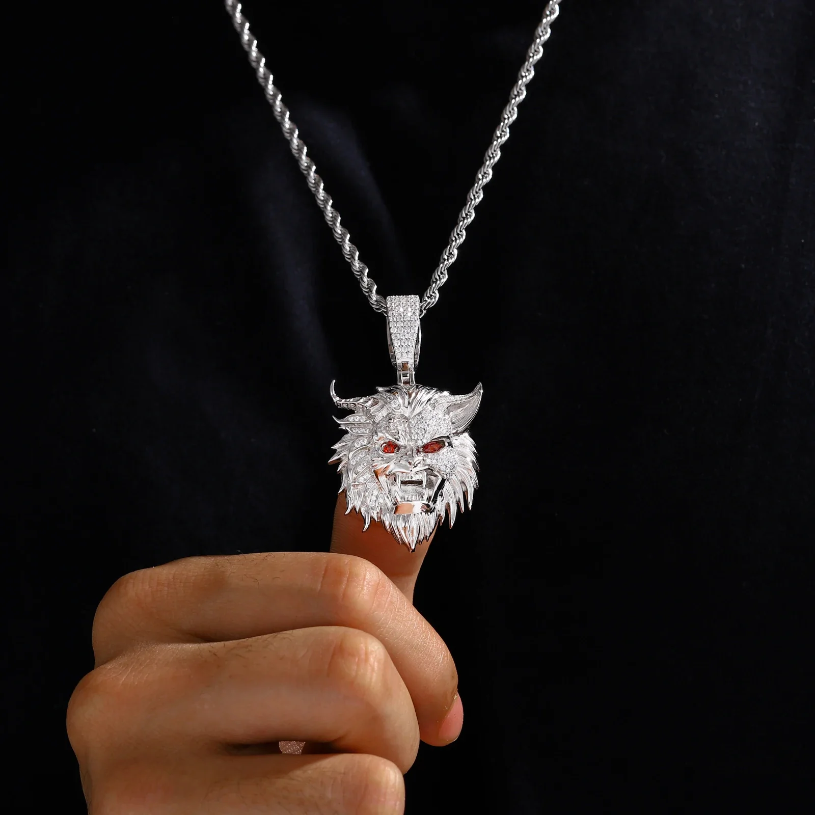 MOISSANITE DIAMOND ICED OUT DEVIL PENDANT IN STERLING SILVER - Image 5