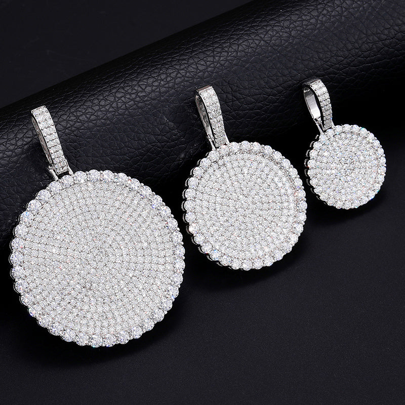 MOISSANITE DIAMOND DISC COIN TAG PENDANT IN STERLING SILVER - Image 2