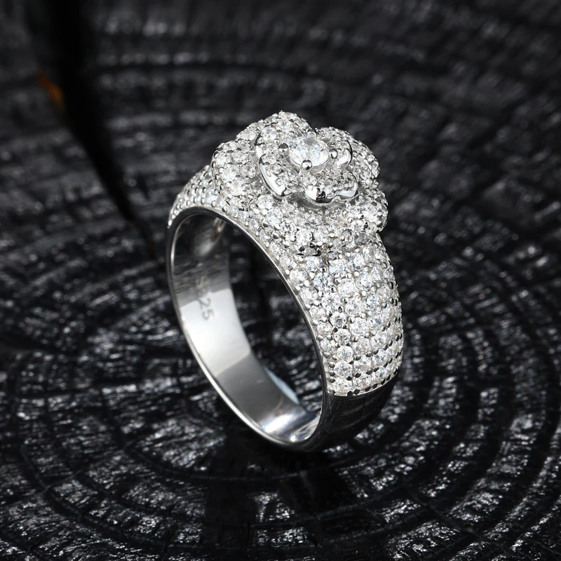 MOISSANITE DIAMOND ICED OUT ENGAGEMENT RING IN STERLING SILVER - Image 2