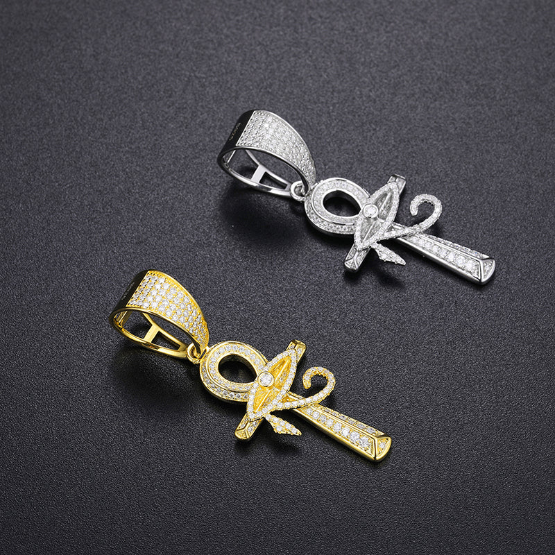 MOISSANITE DIAMOND EVIL EYE ANKH CROSS PENDANT IN STERLING SILVER - Image 3